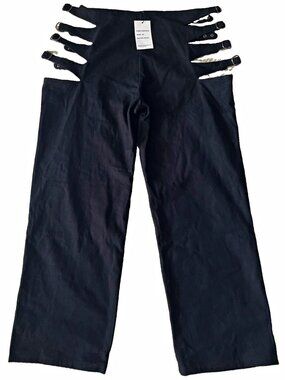 DEFI Pants INS Black XL Wide Leg Heavyweight Denim Buckle Strap NWT